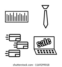 Set of 4 vector icons such as Bar code, Tie, Payment, Sales, web UI editable icon pack, pixel perfect