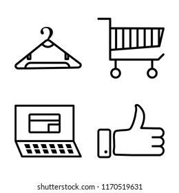 Set of 4 vector icons such as Hanger, Cart, Payment, Thumbs up, web UI editable icon pack, pixel perfect