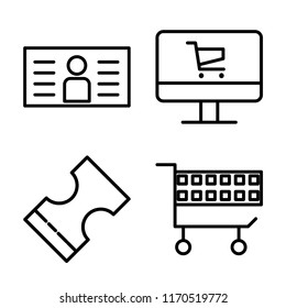 Set of 4 vector icons such as Card, Laptop, Voucher, Cart, web UI editable icon pack, pixel perfect