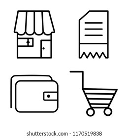 Set of 4 vector icons such as Shop, Invoice, Wallet, Cart, web UI editable icon pack, pixel perfect