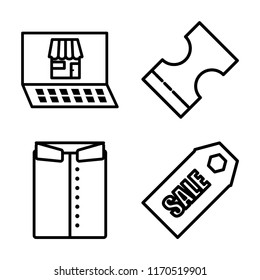 Set of 4 vector icons such as Shop, Voucher, Shirt, Sales, web UI editable icon pack, pixel perfect