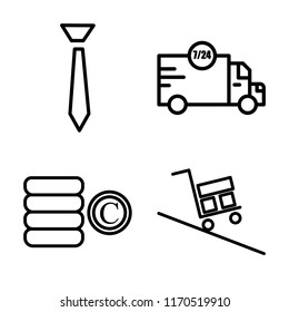 Set of 4 vector icons such as Tie, Delivery, Coins, web UI editable icon pack, pixel perfect