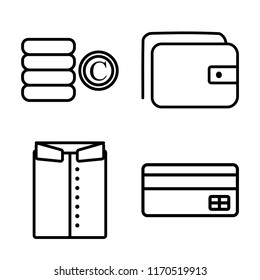 Set of 4 vector icons such as Coins, Wallet, Shirt, Card, web UI editable icon pack, pixel perfect
