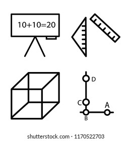 Set of 4 vector icons such as Function, Ruler, Cube, Segment, web UI editable icon pack, pixel perfect