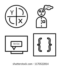 Set of 4 vector icons such as Axis, Mathematician, Equation, Brackets, web UI editable icon pack, pixel perfect