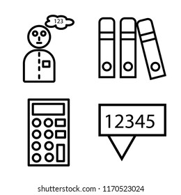 Set of 4 vector icons such as Mathematician, Open book, Calculator, Chat, web UI editable icon pack, pixel perfect