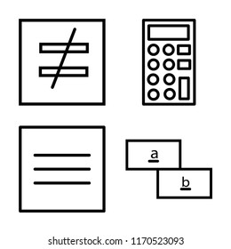 Set of 4 vector icons such as Is not equal to, Calculator, identical with, Maths, web UI editable icon pack, pixel perfect
