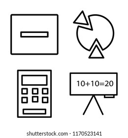 Set of 4 vector icons such as Minus, Pie chart, Calculator, Function, web UI editable icon pack, pixel perfect