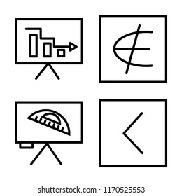 Set of 4 vector icons such as Analytics, Is not an element of, Protractor, less than, web UI editable icon pack, pixel perfect