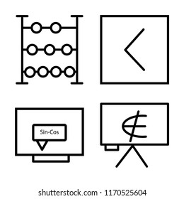 Set of 4 vector icons such as Abacus, Is less than, Equation, an element of, web UI editable icon pack, pixel perfect
