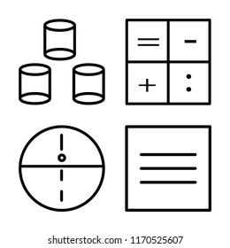 Set of 4 vector icons such as Cylinder, Calculator, Sphere, Is identical with, web UI editable icon pack, pixel perfect