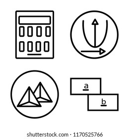 Set of 4 vector icons such as Calculator, Parabolic, Pyramid, Maths, web UI editable icon pack, pixel perfect