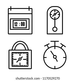 Set of 4 vector icons such as Time, Clocks, Padlocks, Tea time, web UI editable icon pack, pixel perfect