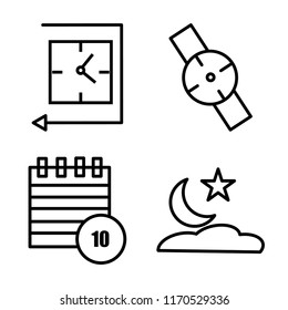 Set of 4 vector icons such as Wall clock, Smartwatch, Event, Night, web UI editable icon pack, pixel perfect