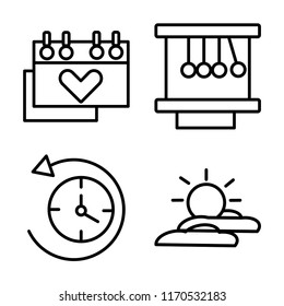 Set of 4 vector icons such as Calendar, Newton cradle, Anti clockwise, Sunrise, web UI editable icon pack, pixel perfect