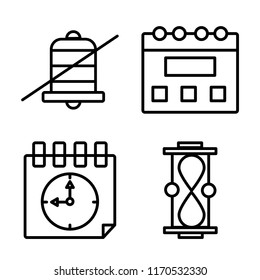 Set of 4 vector icons such as Disable alarm, Calendar, Time, Hourglass, web UI editable icon pack, pixel perfect