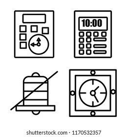 Set of 4 vector icons such as Calculator, Calendar, Alarm, Wall clock, web UI editable icon pack, pixel perfect