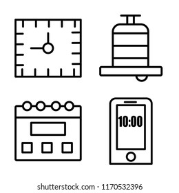 Set of 4 vector icons such as Alarm clock, Alarm, Calendar, Stopwatch, web UI editable icon pack, pixel perfect