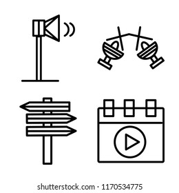 Set of 4 vector icons such as Speaker, Spotlight, , Video player, web UI editable icon pack, pixel perfect