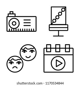 Set of 4 vector icons such as Projector, Chair, Theatre, Video player, web UI editable icon pack, pixel perfect