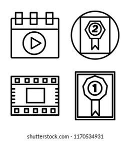 Set of 4 vector icons such as Video player, Award, Film strip, Prize, web UI editable icon pack, pixel perfect