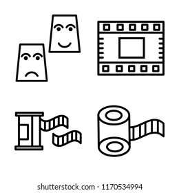 Set of 4 vector icons such as Theatre, Film strip, roll, web UI editable icon pack, pixel perfect