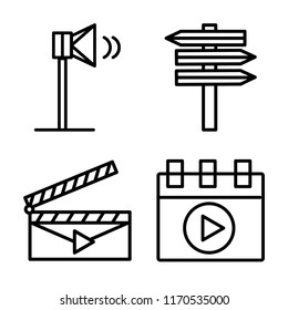 Set of 4 vector icons such as Speaker, , Clapperboard, Video player, web UI editable icon pack, pixel perfect