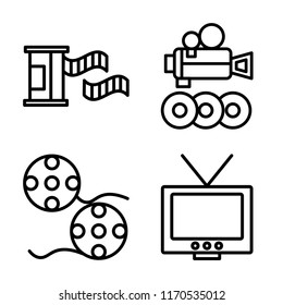 Set of 4 vector icons such as Film roll, Video player, strip, Television, web UI editable icon pack, pixel perfect