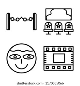 Set of 4 vector icons such as carpet, Cinema, Lens, Film strip, web UI editable icon pack, pixel perfect