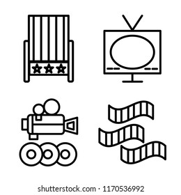 Set of 4 vector icons such as Seat, Television, Video player, Film roll, web UI editable icon pack, pixel perfect