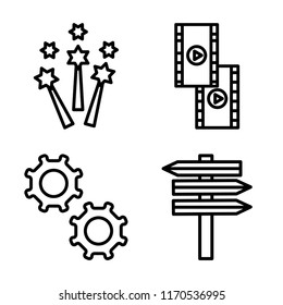 Set of 4 vector icons such as Fireworks, Film roll, Settings, , web UI editable icon pack, pixel perfect