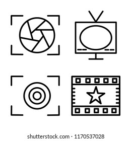 Set of 4 vector icons such as Shutter, Television, Focus, Premier, web UI editable icon pack, pixel perfect