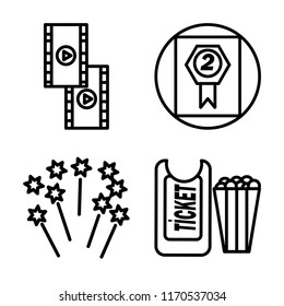 Set of 4 vector icons such as Film roll, Award, Fireworks, Ticket, web UI editable icon pack, pixel perfect