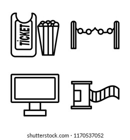 Set of 4 vector icons such as Ticket, carpet, Monitor, Film roll, web UI editable icon pack, pixel perfect