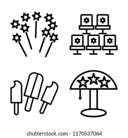 Set of 4 vector icons such as Fireworks, Seat, Popsicle, Spotlight, web UI editable icon pack, pixel perfect