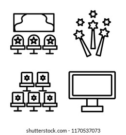 Set of 4 vector icons such as Cinema, Fireworks, Seat, Monitor, web UI editable icon pack, pixel perfect