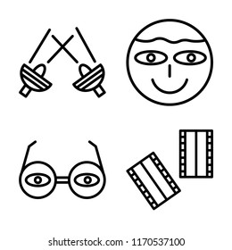 Set of 4 vector icons such as Spotlight, Lens, 3d glasses, Negative film, web UI editable icon pack, pixel perfect