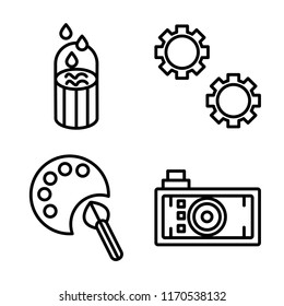 Set of 4 vector icons such as Blur, Settings, Paint palette, Photo camera, web UI editable icon pack, pixel perfect