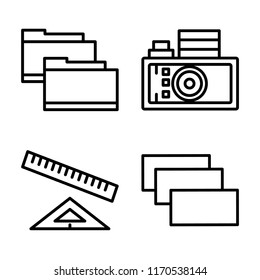 Set of 4 vector icons such as Folder, Gallery, Ruler, Layer, web UI editable icon pack, pixel perfect
