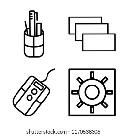 Set of 4 vector icons such as Pencil case, Layer, Mouse, Brightness, web UI editable icon pack, pixel perfect