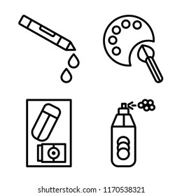 Set of 4 vector icons such as Crayon, Paint palette, Eraser, Spray paint, web UI editable icon pack, pixel perfect