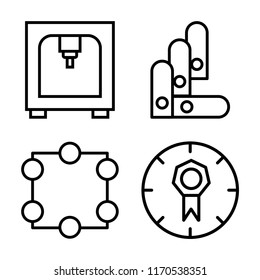 Set of 4 vector icons such as 3d printer, Crop, Quality, web UI editable icon pack, pixel perfect