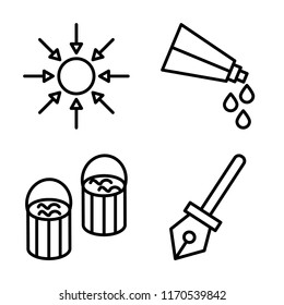 Set of 4 vector icons such as Compact disc, Paint tube, bucket, Pen, web UI editable icon pack, pixel perfect