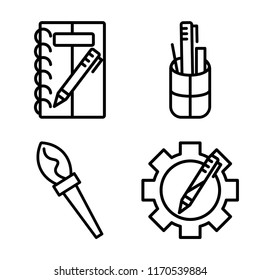 Set of 4 vector icons such as Sketching, Pencil case, Paint brush, Resources, web UI editable icon pack, pixel perfect