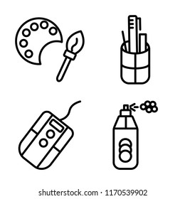 Set of 4 vector icons such as Colours, Pencil case, Mouse, Spray paint, web UI editable icon pack, pixel perfect