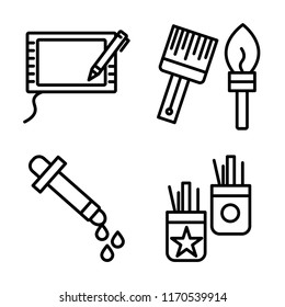 Set of 4 vector icons such as Graphic tablet, Paint brushes, Eyedropper, Pencil case, web UI editable icon pack, pixel perfect
