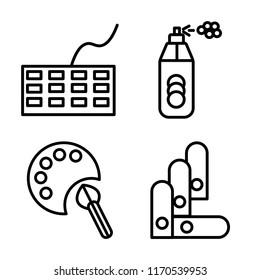 Set of 4 vector icons such as Keyboard, Spray paint, Paint palette, web UI editable icon pack, pixel perfect
