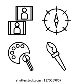 Set of 4 vector icons such as Image, Compass, Paint palette, brush, web UI editable icon pack, pixel perfect