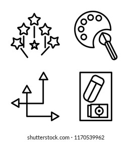 Set of 4 vector icons such as Magic wand, Paint palette, Crop, Eraser, web UI editable icon pack, pixel perfect