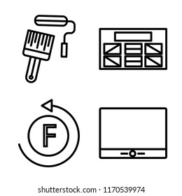 Set of 4 vector icons such as Paint roller, Wireframe, Font, Monitor, web UI editable icon pack, pixel perfect
